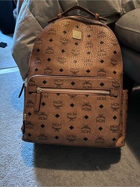 MCM Cognac Visetos Logo Backpack -